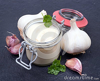 Fresh garlic sauce Stock Photo