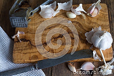 Fresh garlic on vintage background Stock Photo