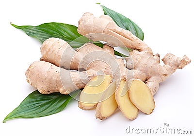 Fresh ginger with leaves. Stock Photo