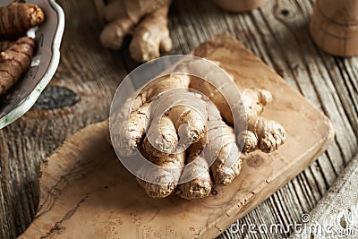 Fresh ginger root on a table Stock Photo