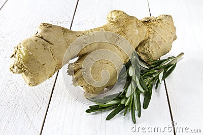 Fresh ginger and rosemary Stock Photo