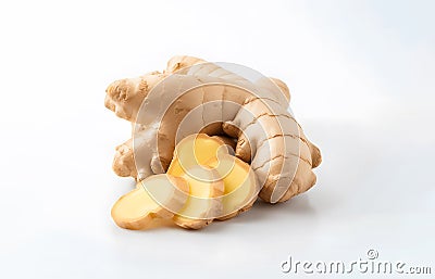 Fresh ginger on white background, herb medical concept Stock Photo