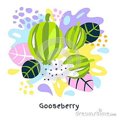 Fresh gooseberry berry berries fruits juice splash oil organic food gooseberries juicy splatter on abstract background vector Vector Illustration