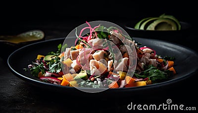 Fresh gourmet salad with organic vegetables and grilled meat fillet generative AI Stock Photo