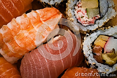 Fresh and gourmet sushi maki sushi nigiri Stock Photo