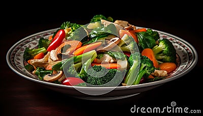 Fresh gourmet vegetarian salad with steamed asparagus and stir fried vegetables generated by AI Stock Photo