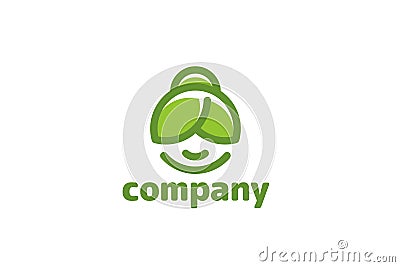 Fresh grandma logo with a combination of a smiling grandmother`s face and green leaves Vector Illustration