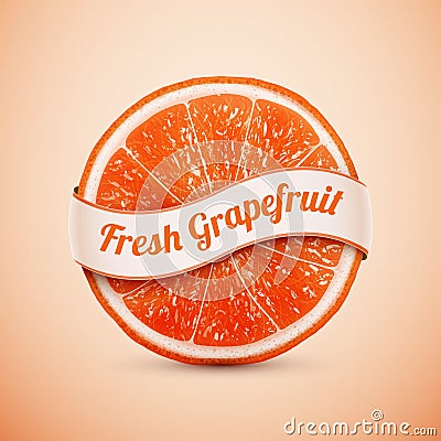 Fresh grapefruit with ribbon Vector Illustration