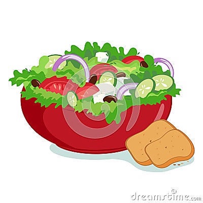 Bowl of fresh Greek salad. Vector illustration Vector Illustration