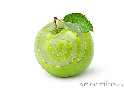 Fresh green apple with green leaf Stock Photo