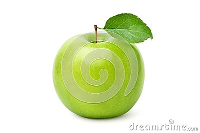 Fresh green apple with green leaf Stock Photo