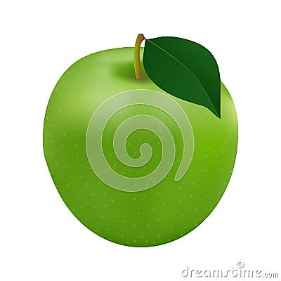 Fresh green apple with leaf. Vector Illustration