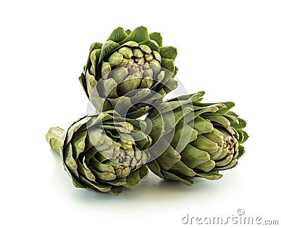 Fresh Green Artichoke Fruits Isolated Stock Photo