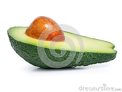 Fresh green avocado fruit cut isolated on white Stock Photo