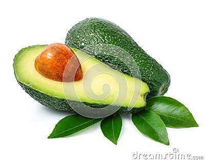 Fresh green avocado fruits with leaf Stock Photo