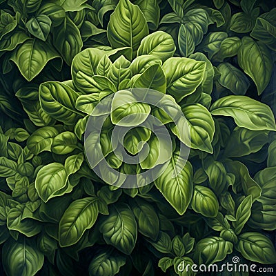 Fresh green basil on a dark background. Food background. Illustration Stock Photo