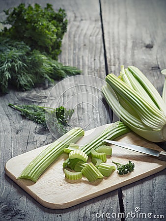 Fresh green celery stems Stock Photo