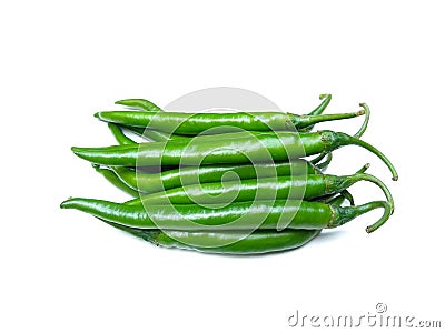 fresh green chillies isolated on white background, spicy vegetable, selective focus Stock Photo