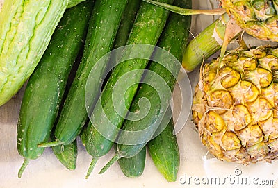 Fresh green cucumber collection Stock Photo