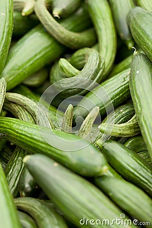 Fresh green cucumber on market macro Stock Photo