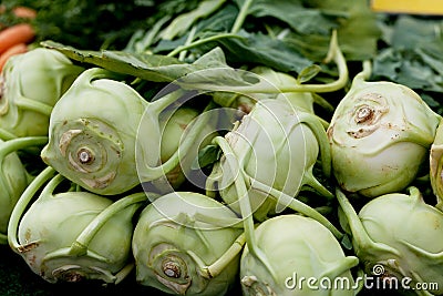 Fresh green kohlrabi cabbage on market Stock Photo