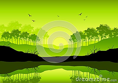 Fresh Green Landscape Cartoon Illustration