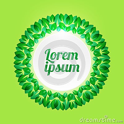 Fresh green leaves vector frame. Nature border background Vector Illustration