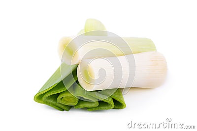 Fresh green leek chopped rings isolated on a white background Stock Photo