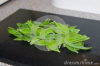 Fresh Green Mange Tout Peas Stock Photo