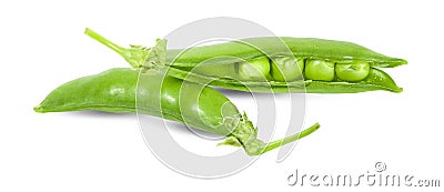 Fresh green pea pod with beans isolated on white background Stock Photo