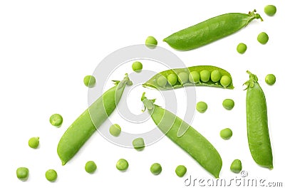 Fresh green peas isolated on a white background. top view Stock Photo