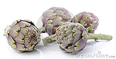 Fresh green purple artichokes Stock Photo