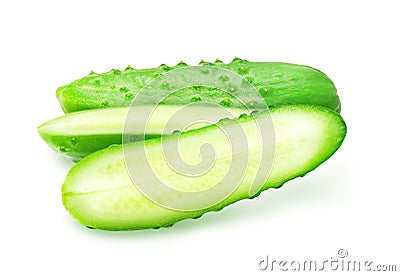 Fresh green ripe cucumber and slice. Stock Photo