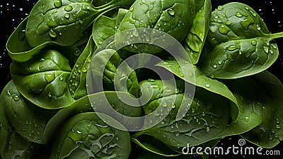 Fresh green spinach leaves with water droplets, macro shot highlighting texture, canon 5d mark iii Stock Photo