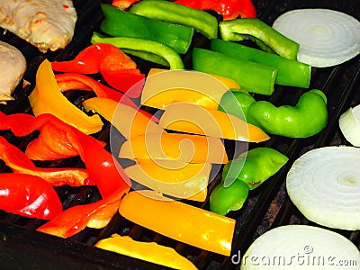 Fresh Grilled Bell Peppers and Onion Stock Photo