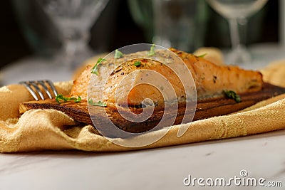 Citrus Salmon Cedar Plank Stock Photo