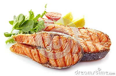 Fresh grilled salmon steak slices Stock Photo