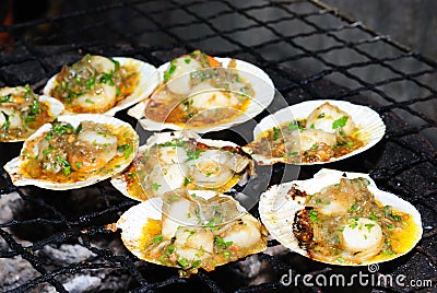 Fresh grilled scallops Stock Photo