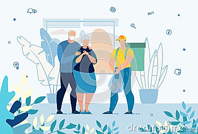 Fresh Groceries and Food Delivery for Elderly Vector Illustration