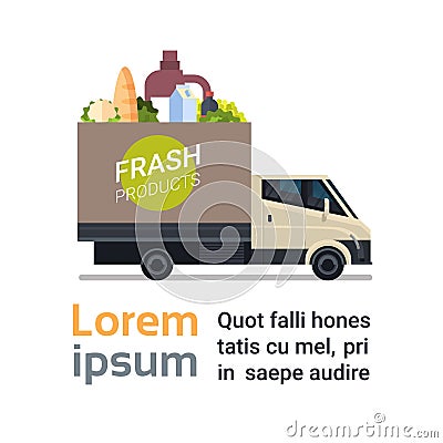Fresh Grocery Products Delivery Service Icon With Truck Deliver Food Vector Illustration