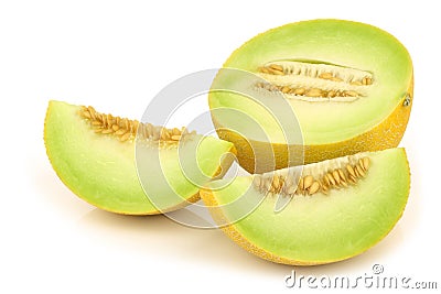 Fresh half galia melon and some pieces Stock Photo