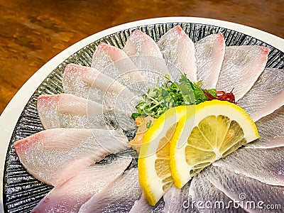 Fresh Hamaji fish sashimi served on the table Stock Photo