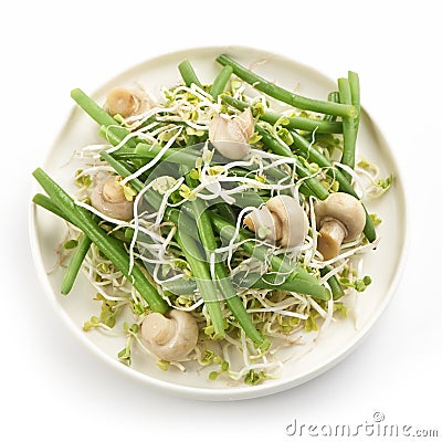 Fresh haricot vert salad with radish sprout and mushrooms Stock Photo