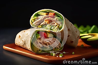 Fresh and Healthy Avocado Chicken Salad Wraps: A Delicious and Nutritious Meal Option. created with Generative AI Stock Photo