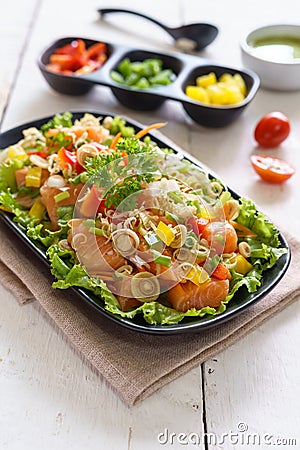 Fresh healthy thai spicy salmon salad Stock Photo