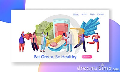 Fresh Healthy Vegetable Organic Salad Landing Page. Organic Meal for Diet Slow Food Concept. Banana and Fruit Menu for Vegetarian Vector Illustration