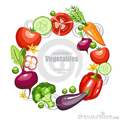 Fresh healthy vegetables background round Vector Illustration