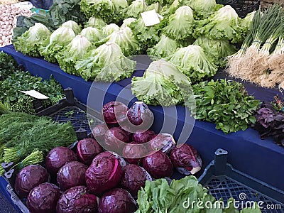 Fresh vegetables in market stall Stock Photo