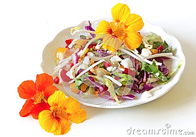 Fresh and heathy salad with nasturtiums Stock Photo