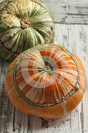 Fresh orange and green Turban squash Stock Photo